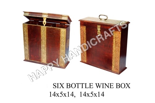 Wooden Antique Six Bottle Wine Box
