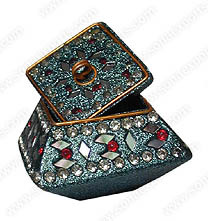oxSindur b - MDF Wood 5x5x4 cm Teal, Decorative Handcrafted Sindur Box with Chamki Work