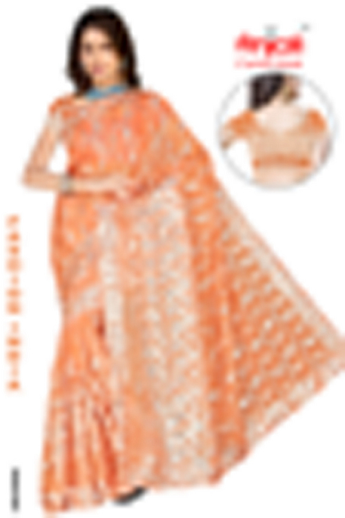 Designer Sari Manufacturer Surat Gujarat India - Silk 5.5m x 1.1m Orange, Embroidery, Elegant Design, Soft Fabric, Vibrant Colors