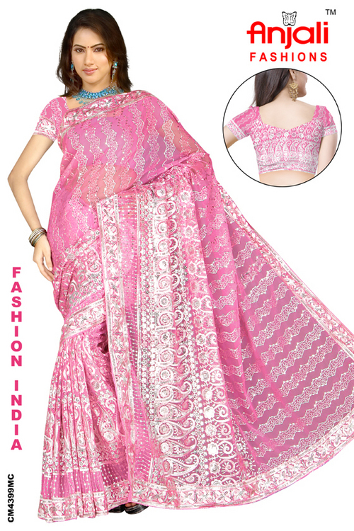 Fancy Sari Manufacturer Gujarat India - Silk Blend, 5.5 Meters, Pink | Elegant Design, Vibrant Colors, Soft Fabric, Intricate Work