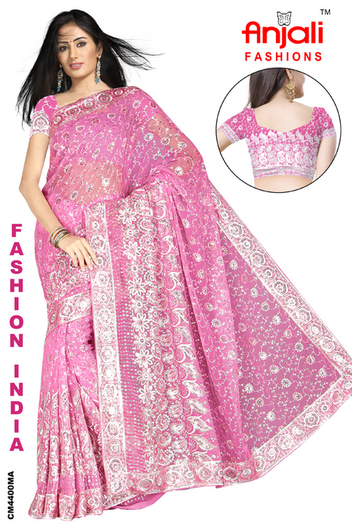 Fancy Sari Suppliers Surat - Silk 5.5 Yards, Pink, Hand Embroidered | Elegant Design, Intricate Embroidery, Comfortable Wear