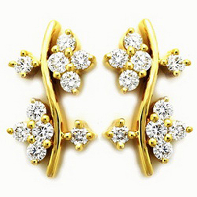 Avsar Real Gold and Diamond Fancy Flower Dangling Earring # AVE057