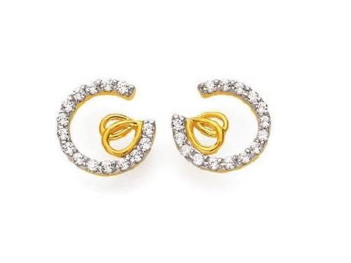 Avsar Real Gold and Diamond Fancy Hoop Earring # AVE064