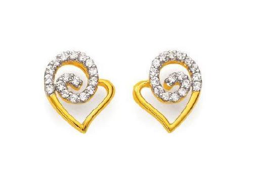 Avsar Real Gold and Diamond Heart Shape Fancy Earring # AVE065 - 18K Gold 2.25g, 0.27 Ct White I-J Diamonds, VS-SI Clarity, 34 Pcs | Luxury Heart Shape Earrings, Warranty, Certificate