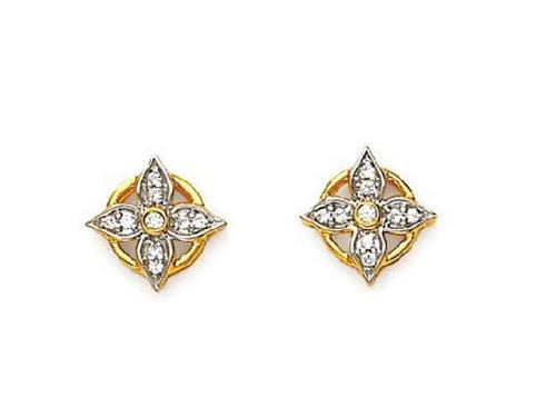 Avsar Real Gold and Diamond Flower Shape Earring # AVE074