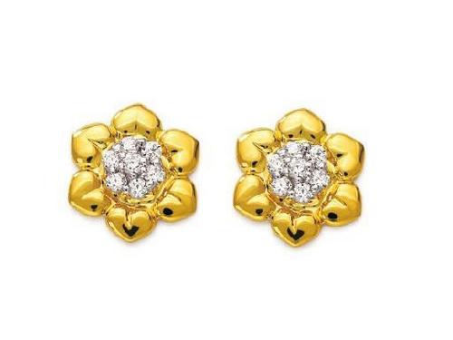 Avsar Real Gold and Diamond Beautiful Rose Shape Flower Earring # AVE078