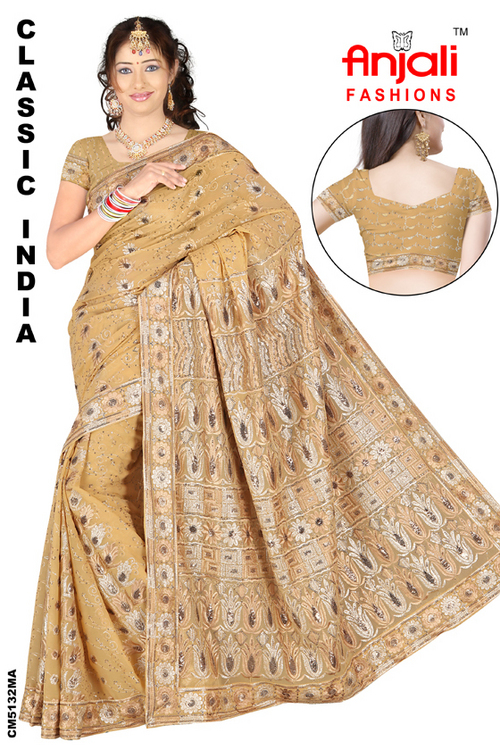 Womens Sarees Manufacturer - Silk Blend, 5.5 Meters, Beige | Hand Embroidery, Elegant Design, Soft Fabric, Comfortable Wear