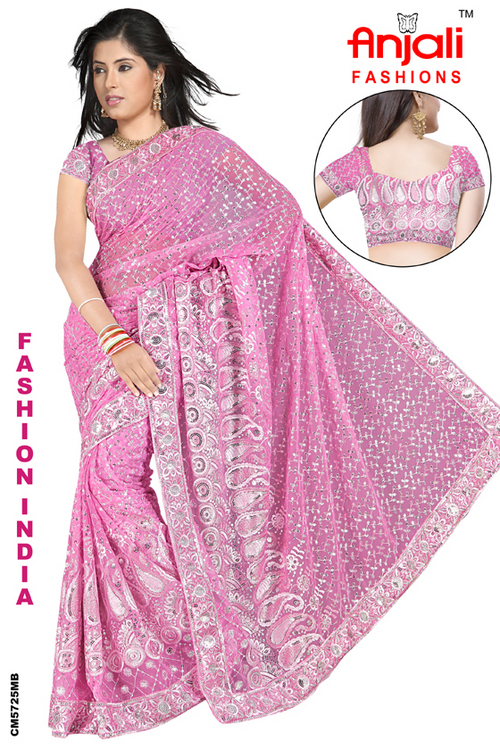 Ladies pink Sari Manufacturer Surat Gujarat India