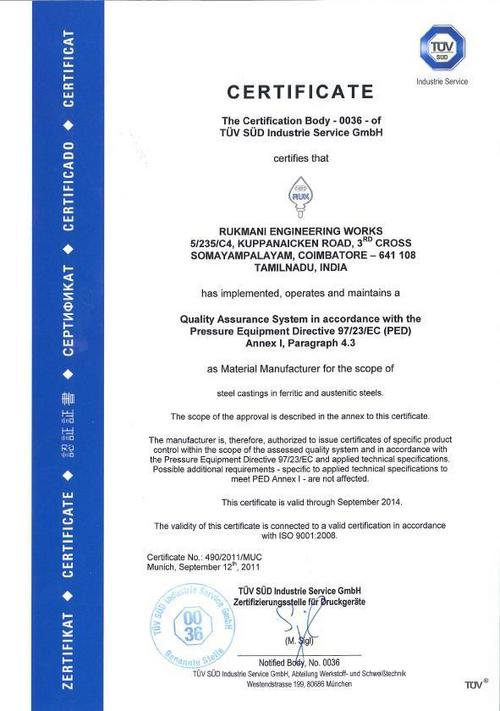 PED Certificate