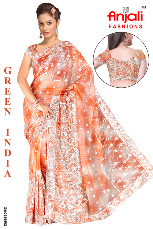 Simple Sarees Manufacturer Gujarat India - Silk Blend, 5.5 Meters Length, Unstitched Blouse | Elegant Design, Silver Thread Embroidery, Comfortable Fit