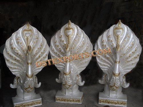 Wedding Aisleway Peacock Statues - Metal Crystal 3.5-4 ft White Pillars, Internal Lights, Elegant Royal Look