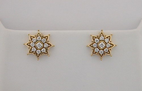 Avsar Real Gold and Diamond Beautiful Flower Shape Earrings # AVE094