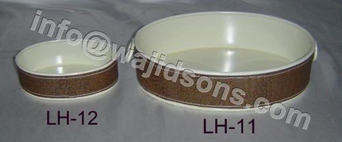 Round Metal Tray with Leather
