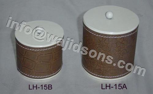 Metal Box Round with Lid with Leather