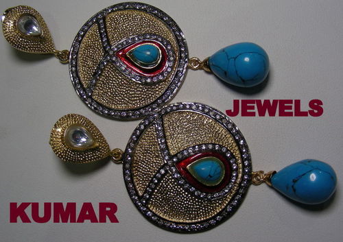 LONG ROUND FIROZA MUGHAL ANTIQUE EARRING