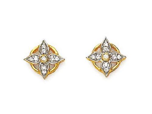 Avsar Real Gold and Diamond Flower Fancy Earring # AVE0106
