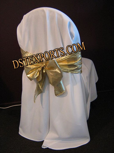 Wedding Chair Cover with Golden Sasha - Polyester, Standard Size, White with Gold | Elegant Design, Durable, Washable Fabric