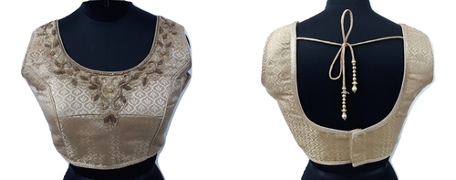 Princess Cut Blouse - Silk, XL, Golden, Sleeveless, Embroidered | Light in Weight, Long Lasting Durability, Seamless Finish