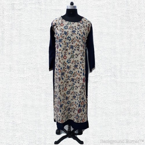 Traditional Kurti - Rayon, Size L, White | Long Sleeve, Embroidered, Beads & Laces Decoration for Women, Summer Wear