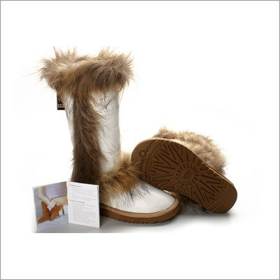 UGG Fox Fur Tall Uggs Leather Boots White
