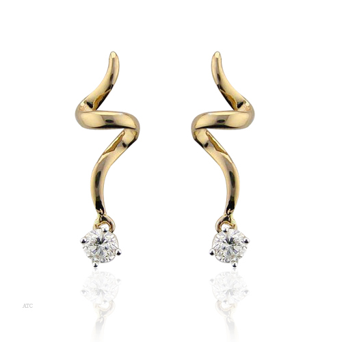Unique Solitaire Diamond Studio 1/10 Carat Two Stone Swirl Earrings # Uqe007