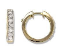 Bold American Diamond Hoop Earring # BOE001 - 18k Yellow Gold, 14 White American Diamonds, 1.7/1.8 mm | Elegant Design, Gift-Worthy, Warranty