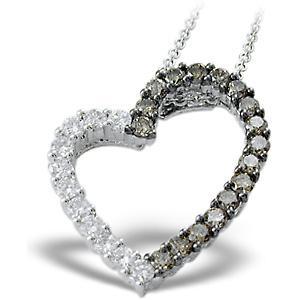 Ag Real Diamond Black & White Diamond Heart Pendant # AGSP0012