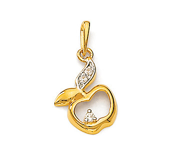 Ag Real Diamond Three Stone An Apple Fruit Pendant # AGSP0020