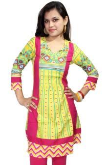 YELLOW MIX & MACH COTTON KURTI