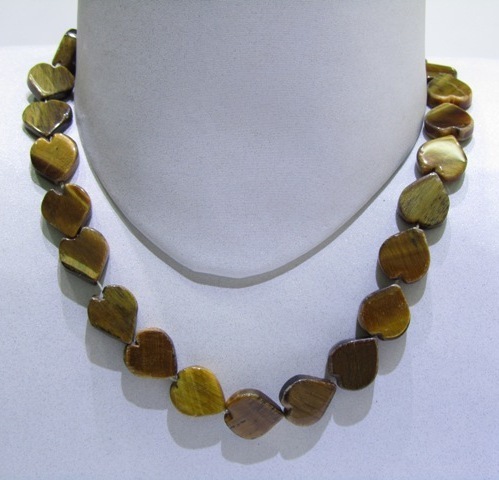 Tiger Eye Heart Shape String - 17 Inch, Brown, Elastic | Natural Stone, Elegant Design, Variable Bead Size