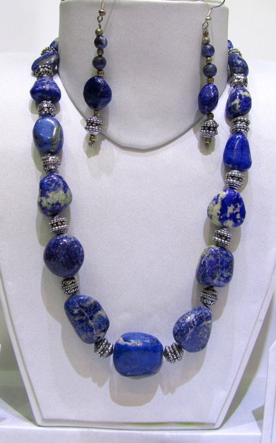 Sodalite Tumble - Sodalite Metal 18" Blue, Elegant Matching Necklace and Earrings Set