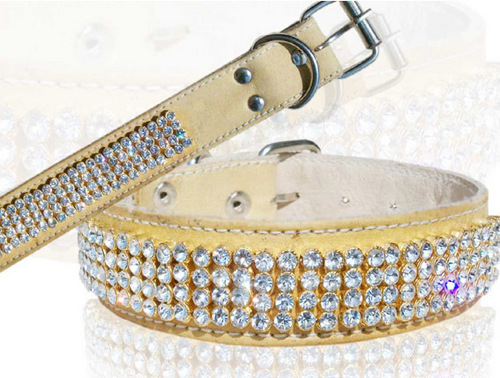 HIGH QUAILITY TWO LAYER LEATHER DOG WITH CRYSTAL ACCESSORIES COLLAR (L010C)