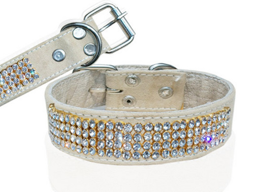 HIGH QUAILITY TWO LAYER LEATHER DOG WITH CRYSTAL ACCESSORIES COLLAR (L056C)