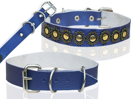 HIGH QUAILITY DESIGNER TWO LAYER LEATHEROID DOG COLLAR (D024C) - Leatheroid Steel, 12-25mm, 16-48cm, Blue | Adjustable Fit, Durable Buckle, ID Tag Ring, Handcrafted