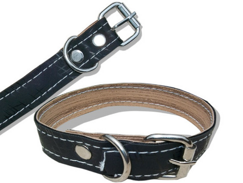 उच्च गुणवत्ता वाली दो परत वाला लेदर0आईडी डॉग कॉलर (D026C)
