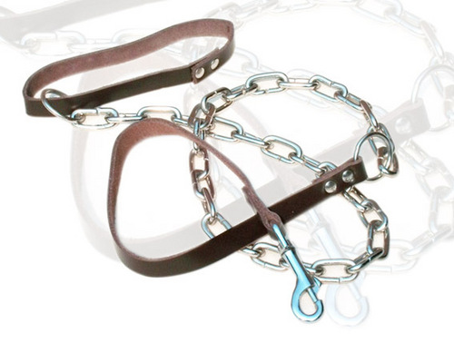 HIGH QUAILITY HAND MADE DESIGNER LEATHER AND STEEL DOG CHAIN AND COLLAR (C003C)