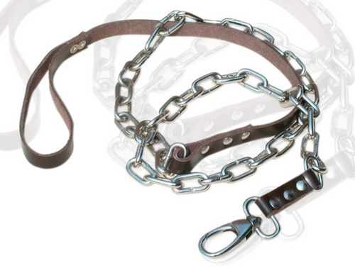 HIGH QUAILITY HAND MADE DESIGNER LEATHER AND STEEL DOG CHAIN AND COLLAR (C004C)