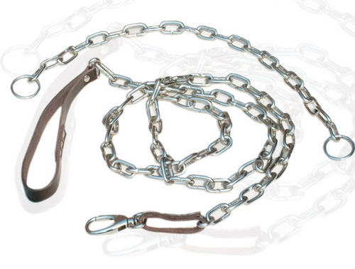 HIGH QUAILITY HAND MADE DESIGNER LEATHER AND STEEL DOG CHAIN AND COLLAR (C005C) - Steel, Brass, Leather, 120cm/180cm, Silver | Adjustable Fit, Durable Chain, Handcrafted, Comfortable, Stylish