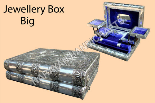 Aluminium Jewellery Box - Aluminum, 10x7x5 cm, Silver | Hinged Lid, Etched Finish, Durable Design, Secure Closure, Portable Storage