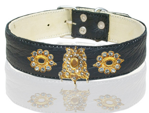 DESIGNER CAT AND PUPPY GANUINE LEATHER CRYSTAL ACCESSORIES COLLAR