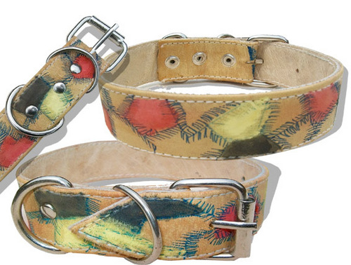 DESIGNER CAT AND PUPPY HAND PAINTED GANUINE LEATHER COLLAR