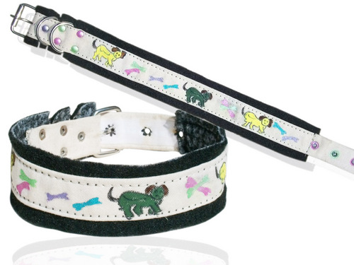 DESIGNER CAT AND PUPPY HAND PAINTED FABRIC COLLAR