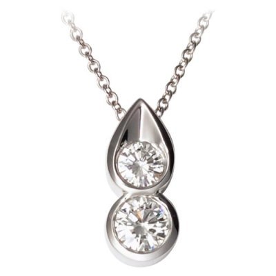 Ag Real Diamond Two Stone Round & Pear Shape Pendant # AGSP0042