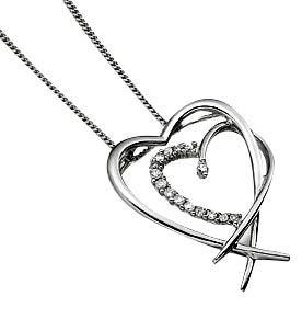 Ag Real Diamond Twelve Stone Double Heart Pendant # AGSP0044