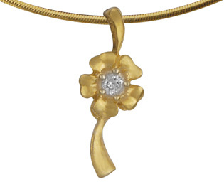 Ag Real Diamond Stone Stunning Flower Shape Pendant # AGSP0058 - 18k Yellow Gold Plated Silver, 0.01ct I-J I1 Diamond, Elegant Luxury Gift Charm