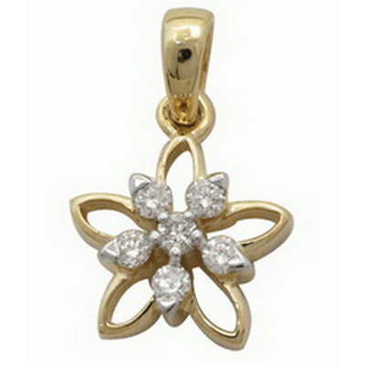 Ag Real Diamond Stone Beautiful Flower Shape Pendant # AGSP0061 - 18k Gold Plated Silver, 0.04ct White I-J Diamonds, 6 Pcs | Elegant Design, Luxury Gift, Good Luck Charm