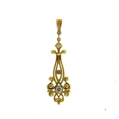 Ag Real Diamond Two Stones Traditional Dangling Pendant # AGSP080 - 18k Gold Plated Silver, 25-30mm, White I-J Diamonds 0.03ct, Elegant Design