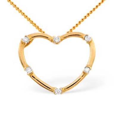 Ag Real Diamond Six Stones Heart Shape Slim Pendant # AGSP0096