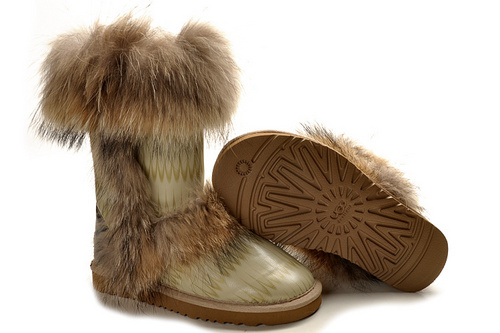 UGG Fox Fur Short Snow Boots Multi Yellow