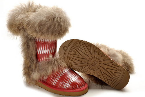UGG Fox Fur Short Cold Weather Boots Multi Red